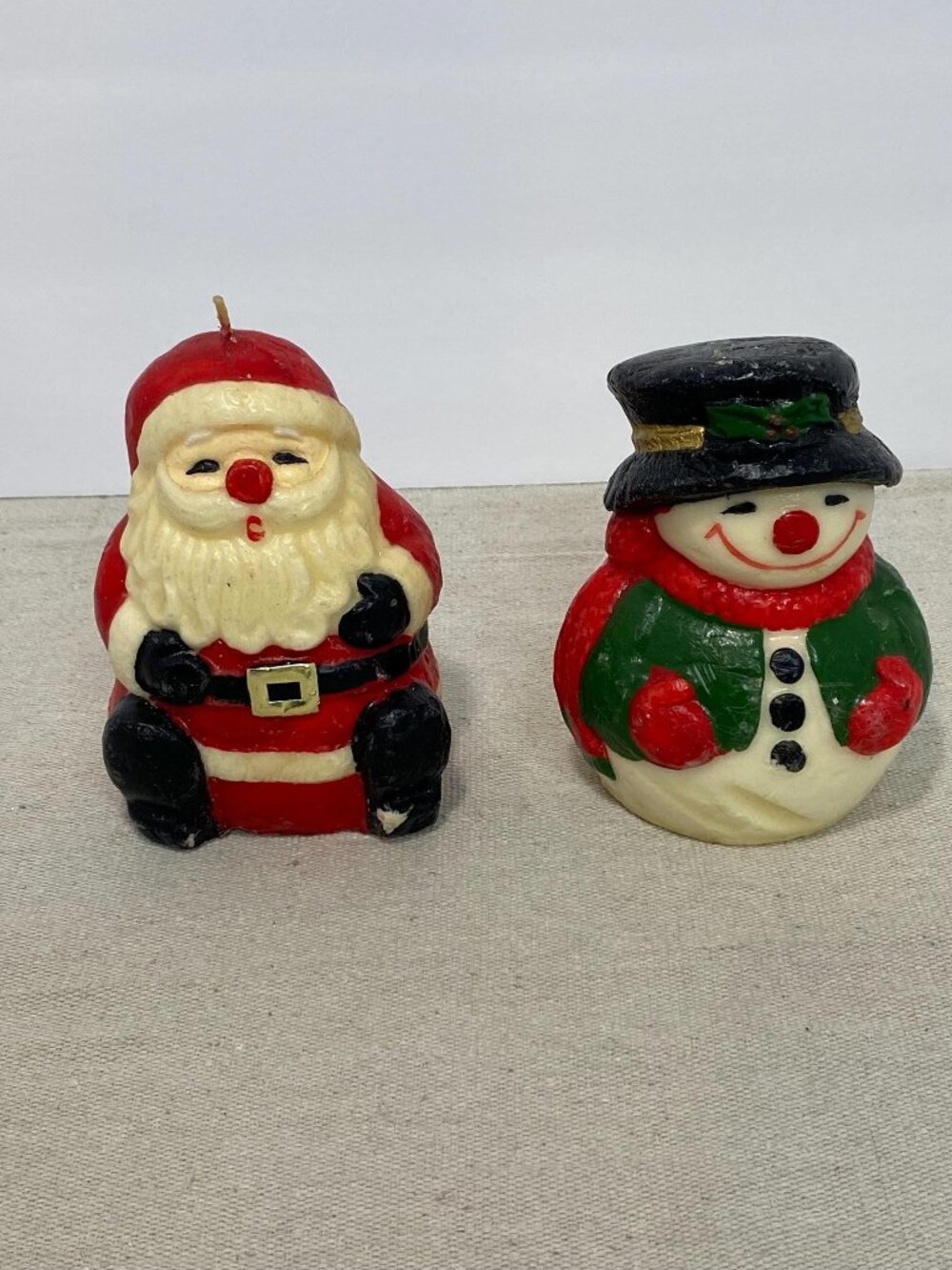 Vintage 5 in Santa and 4 in Snowman Candle Set